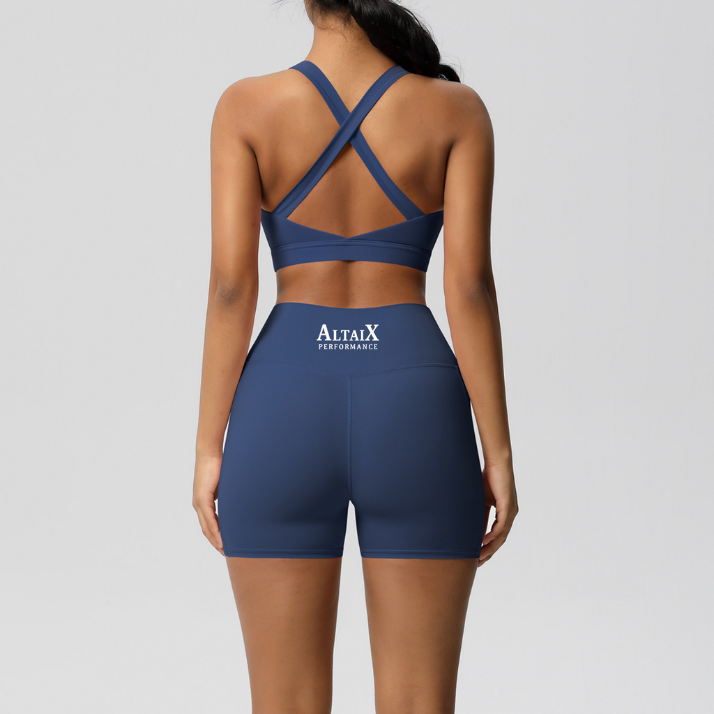 AltaiX women’s Performance Sports Bra & Shorts Set in Badge Blue