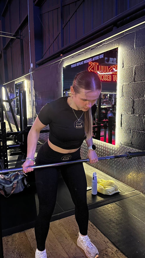 First Edition Women’s Performance Set | Crop Top + High-Waist Leggings (Black/Gold)