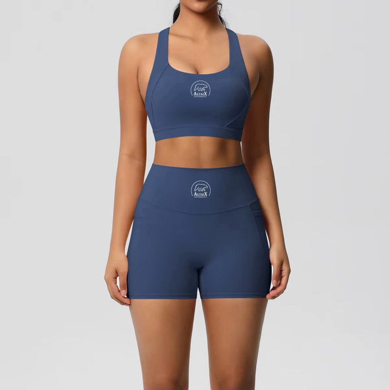 AltaiX women’s Performance Sports Bra & Shorts Set in Badge Blue