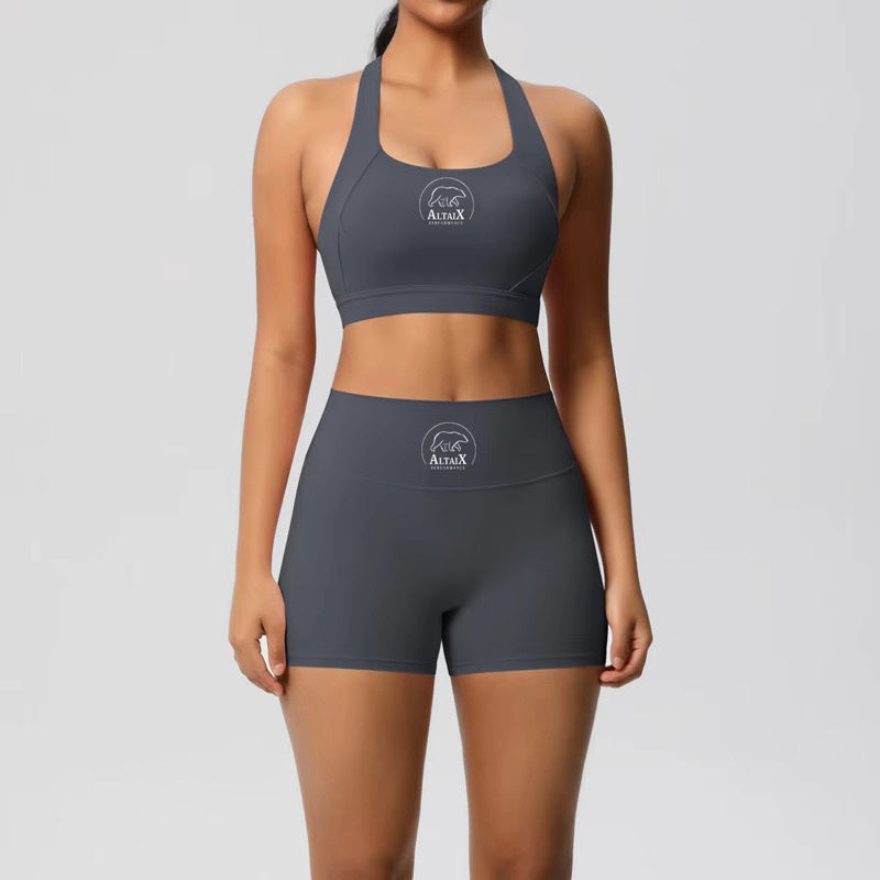 AltaiX women’s Performance Sports Bra & Shorts Set in Graphite Gray