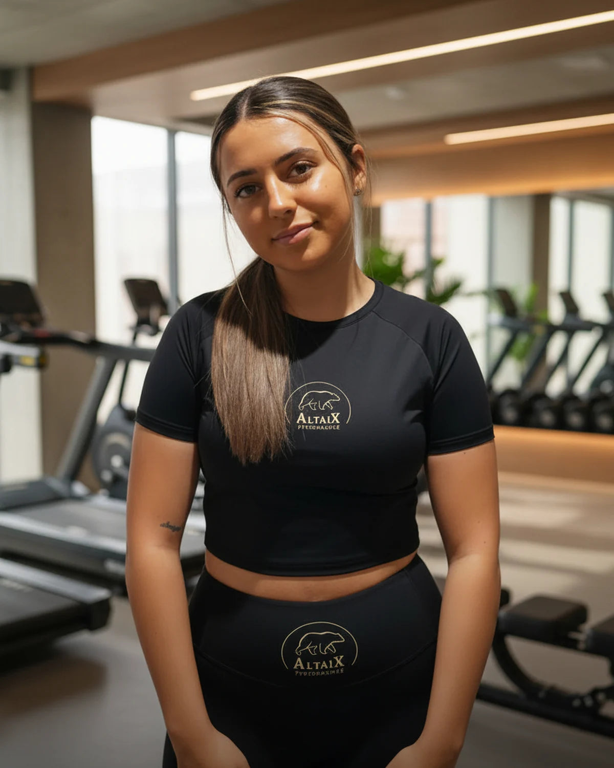 Model wearing performance set