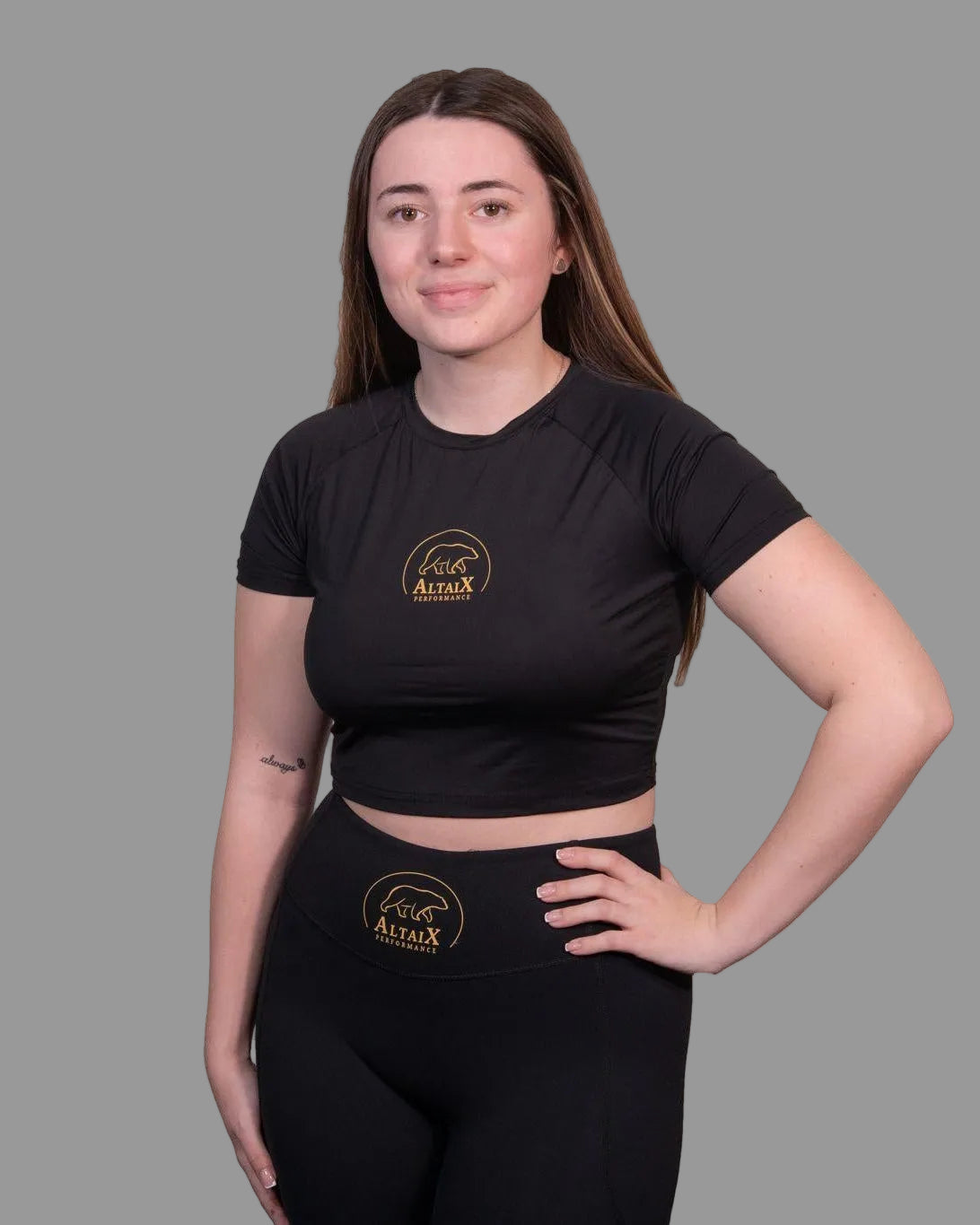 First Edition Women’s Performance Set | Crop Top + High-Waist Leggings (Black/Gold)